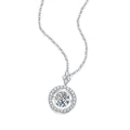 Diamond necklace with a round pendant on a white background