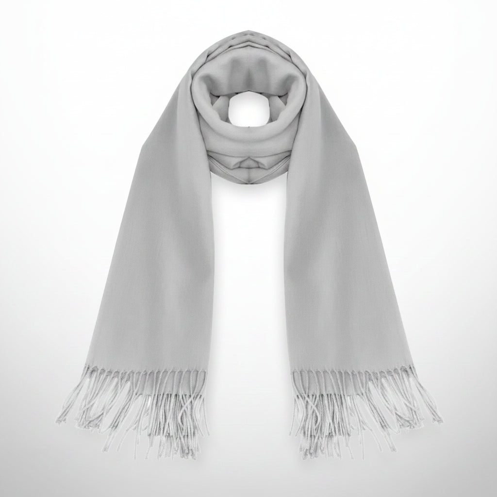 Gray scarf with fringes on a white background