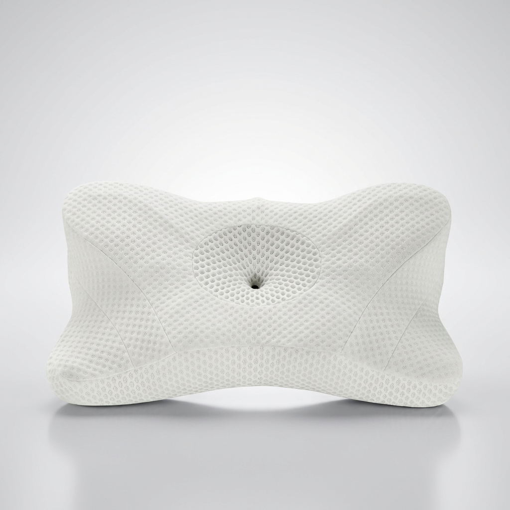 White ergonomic pillow on a light gray background
