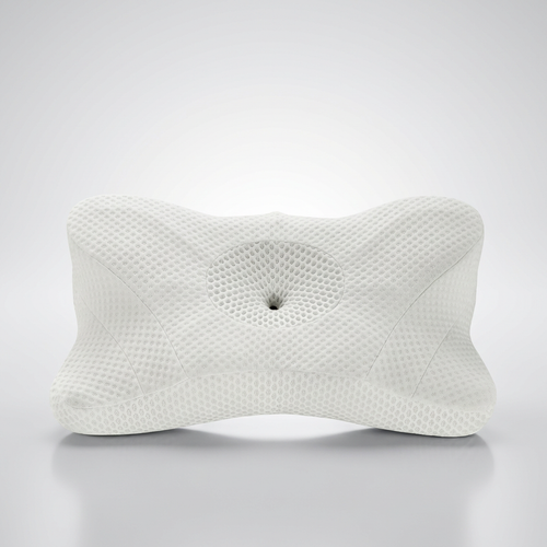 White ergonomic pillow on a light gray background