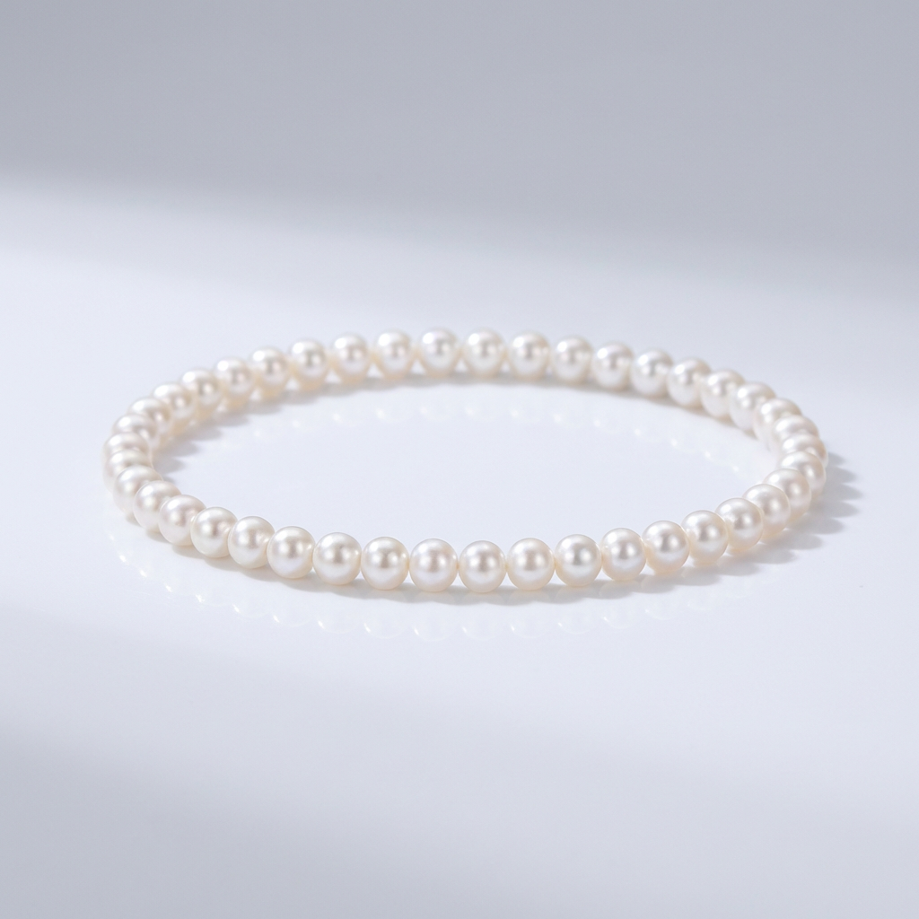 Pearl necklace on a light gray background